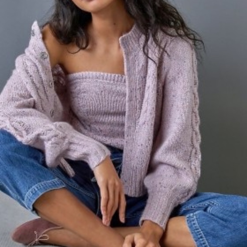 Anthropologie Purple Maeve Hera Cropped Cardigan NWT